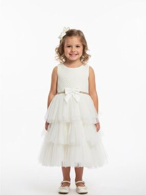 American Princess Ivory Lace Bodice Tulle Dress with Jeweled Waist